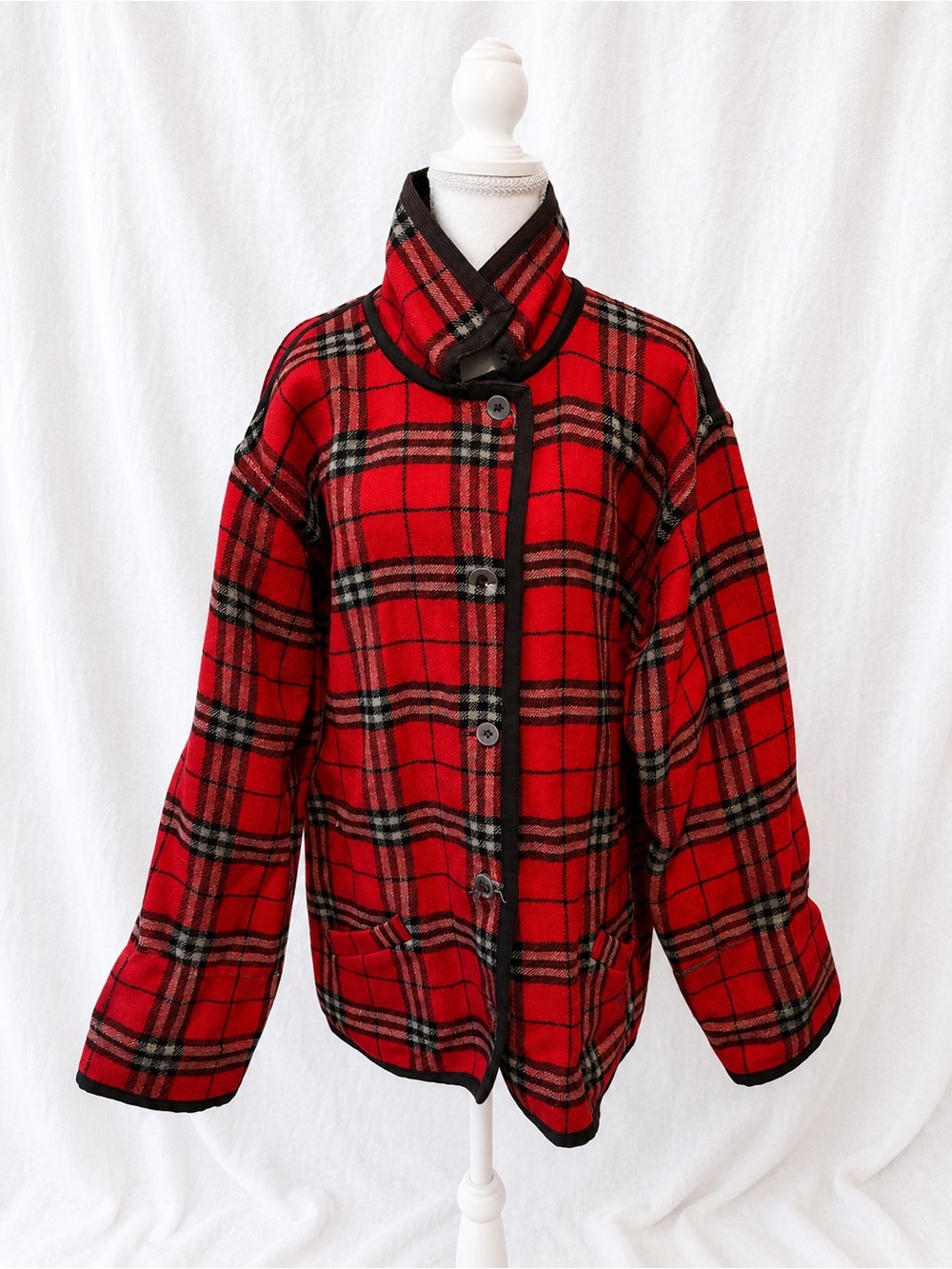 Red Plaid Kids Jacket with Black Trim